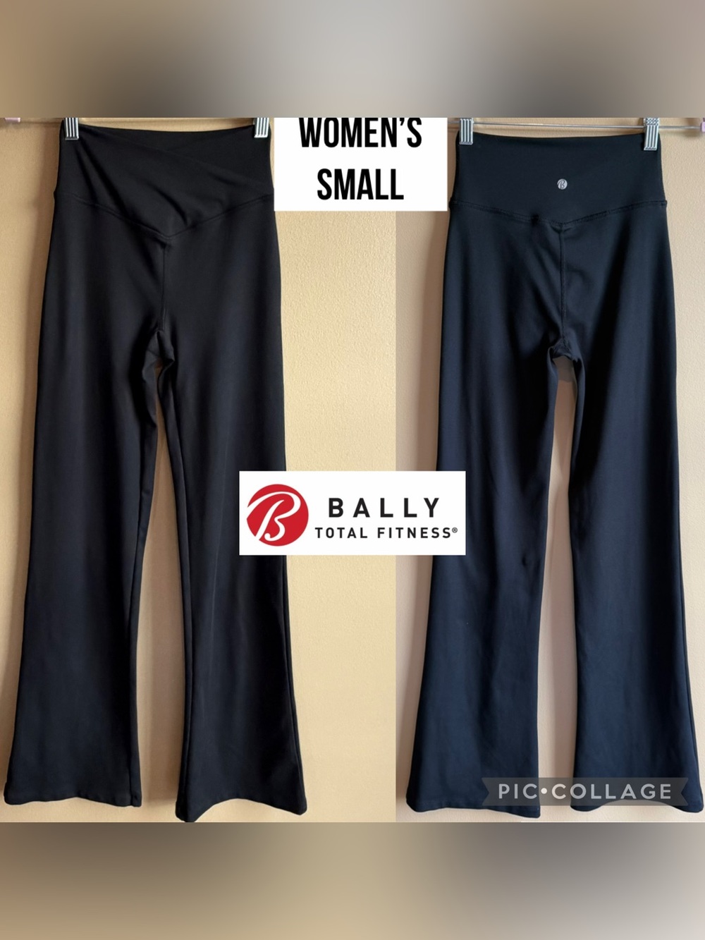 Bally Total Fitness Womens Leggings Black Crossover Flare Yoga 32” Inseam Size S